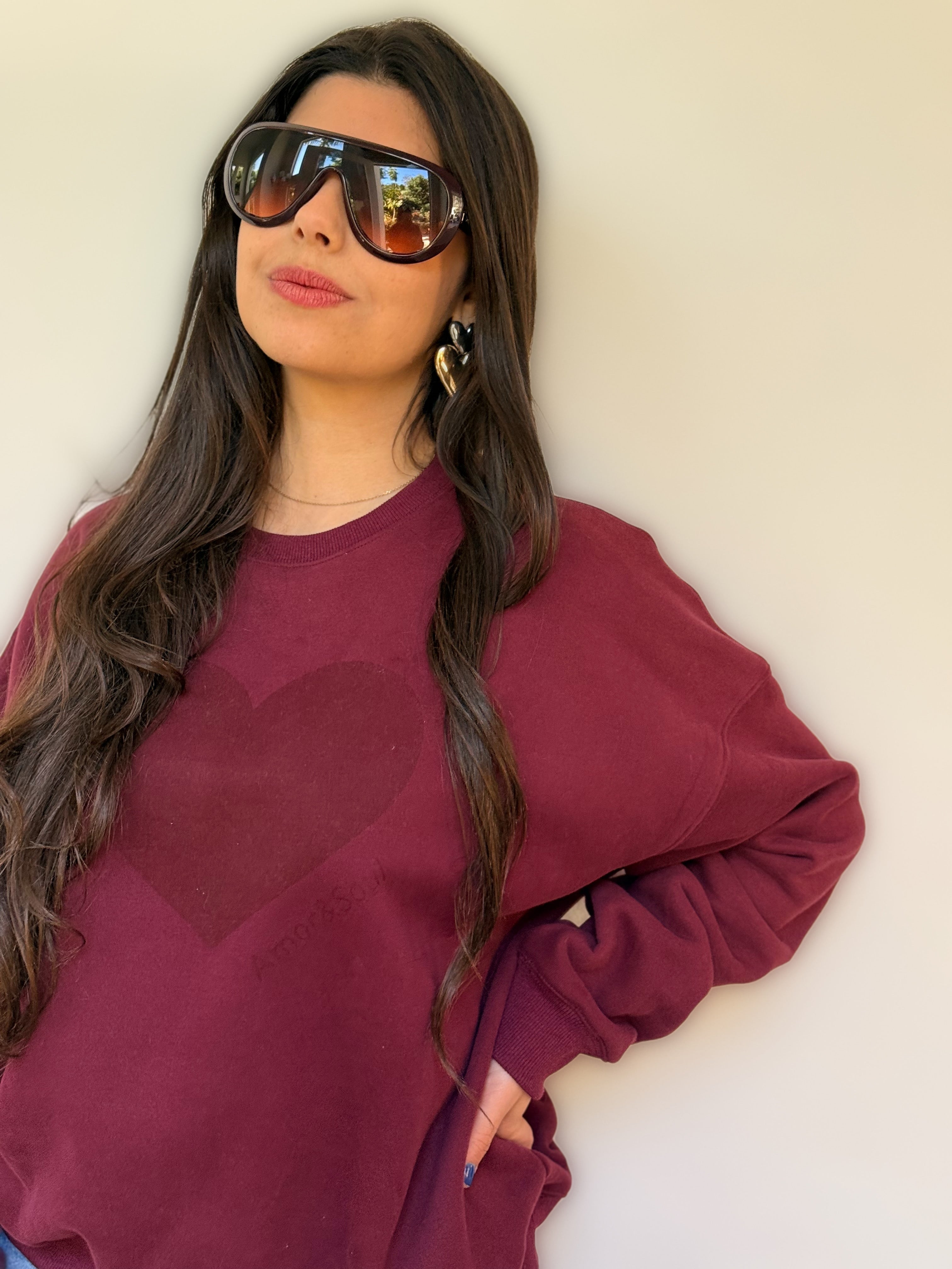 Quiet Love, Premium Cotton Crewneck, Merlot