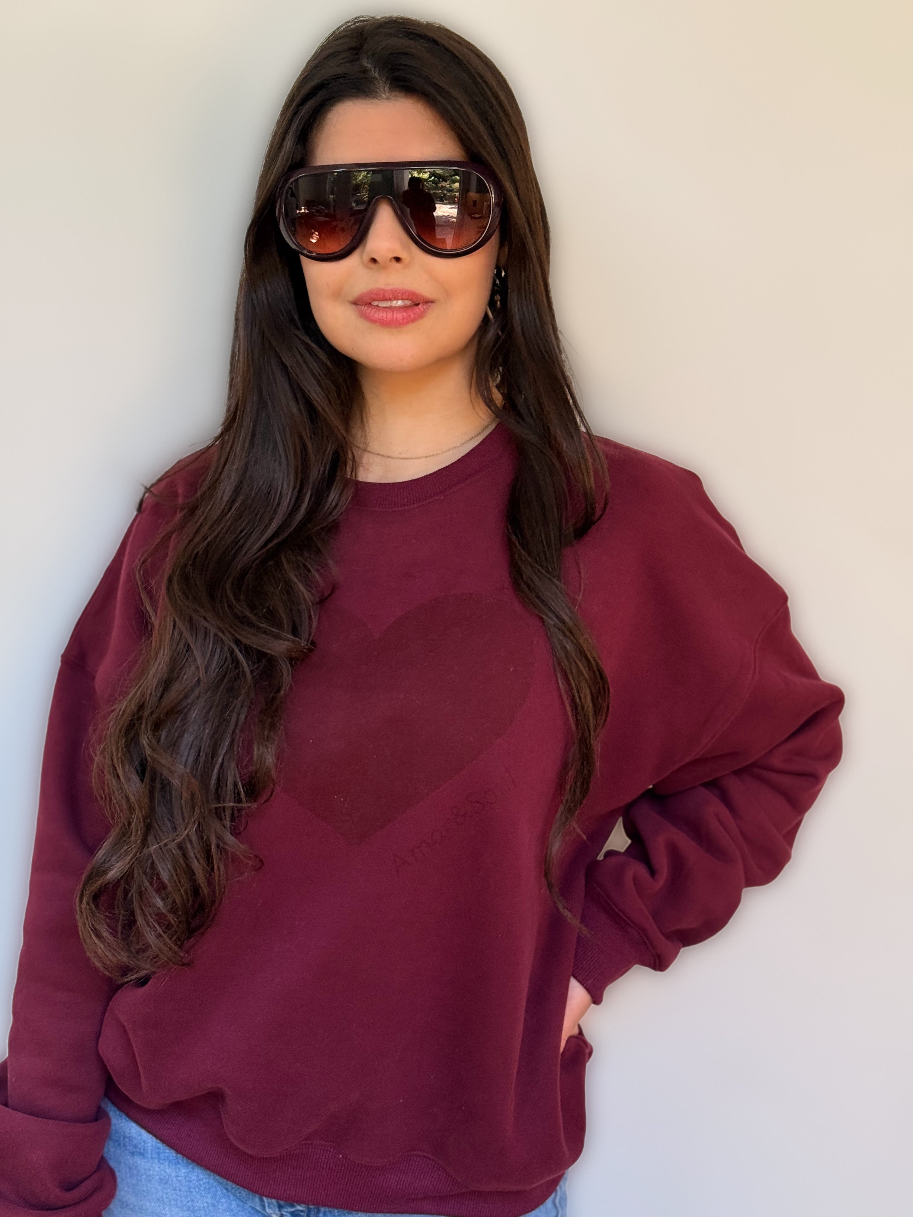 Quiet Love, Premium Cotton Crewneck, Merlot