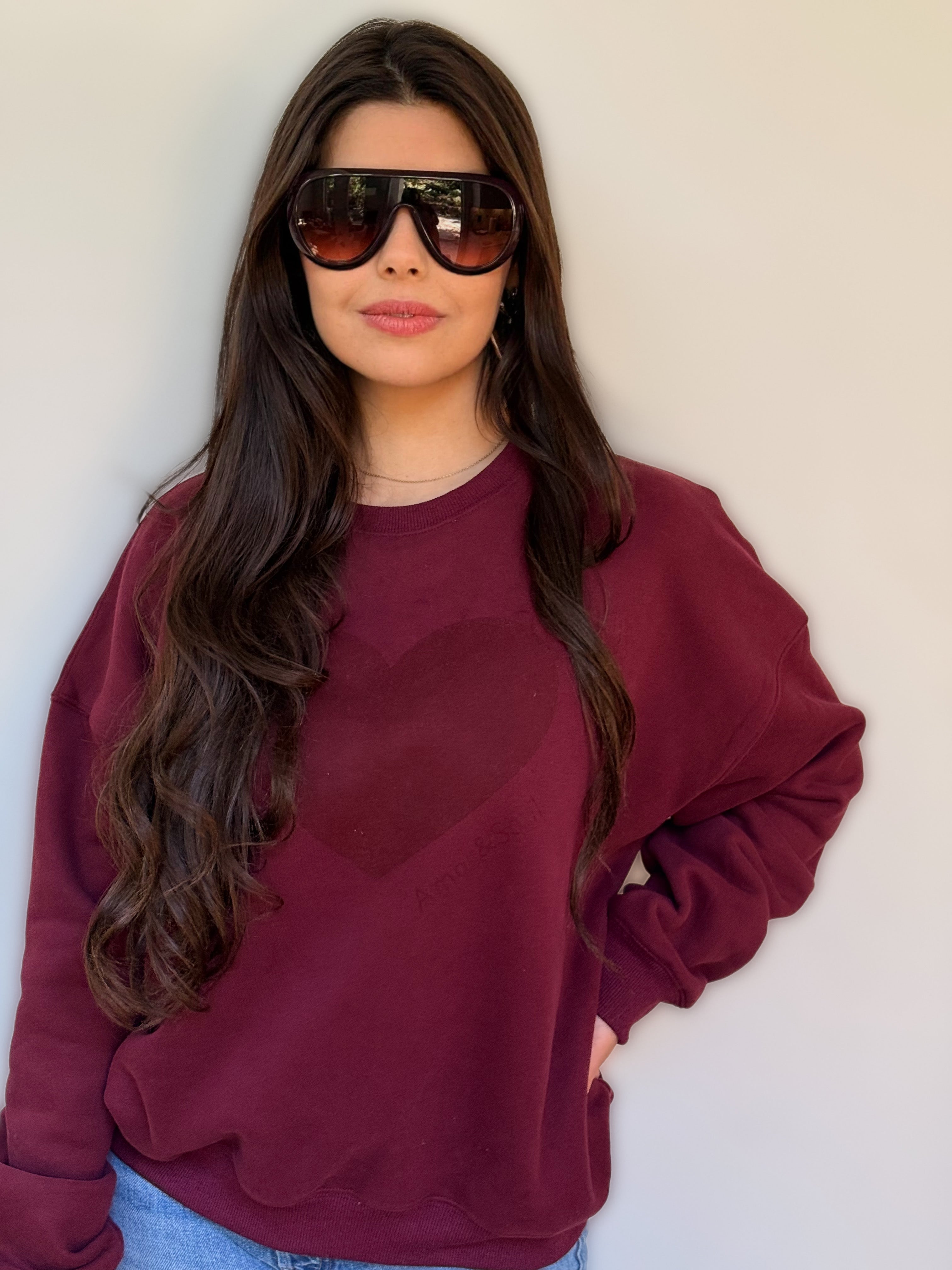 Quiet Love, Premium Cotton Crewneck, Merlot