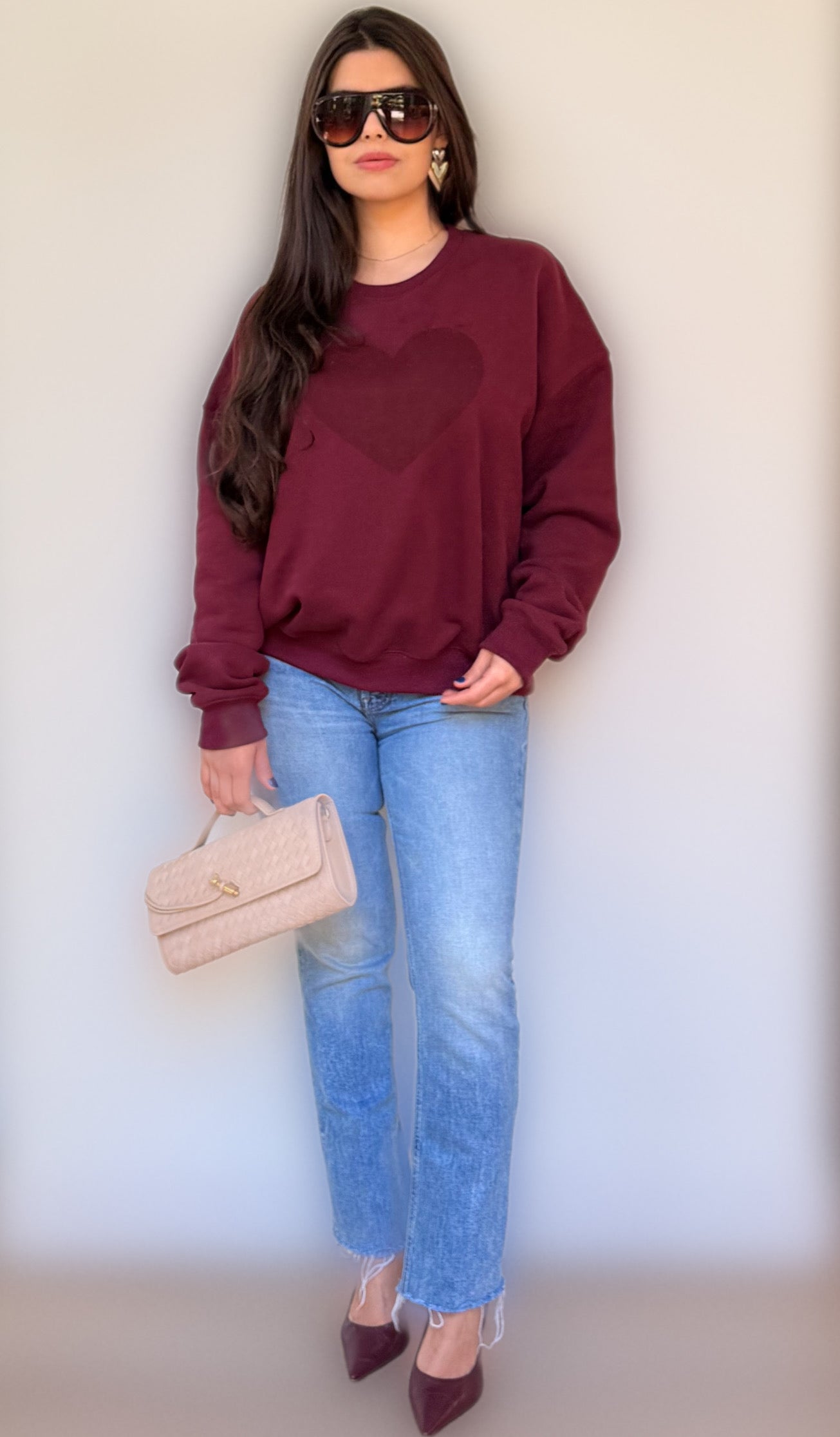 Quiet Love, Premium Cotton Crewneck, Merlot