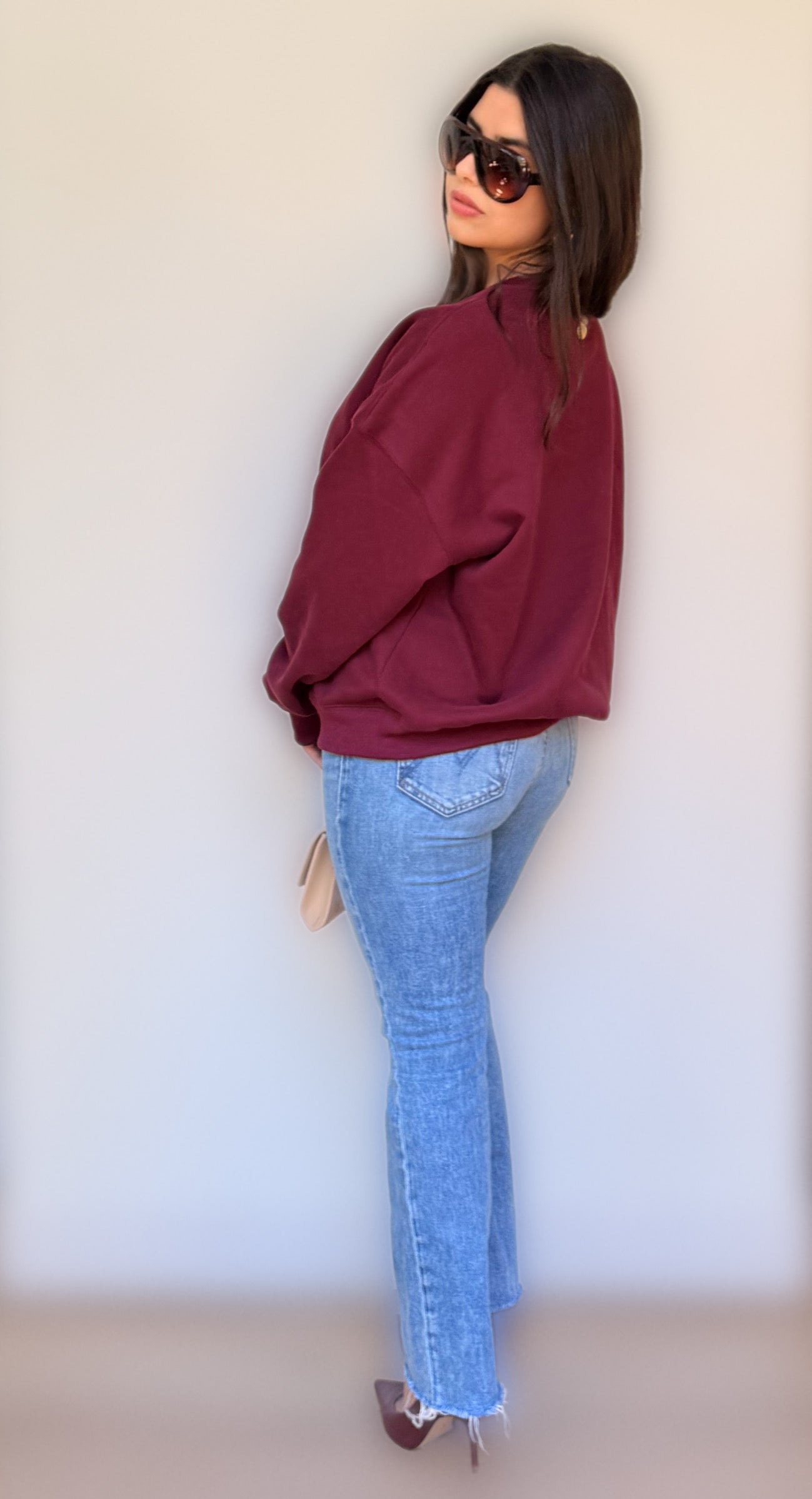 Quiet Love, Premium Cotton Crewneck, Merlot